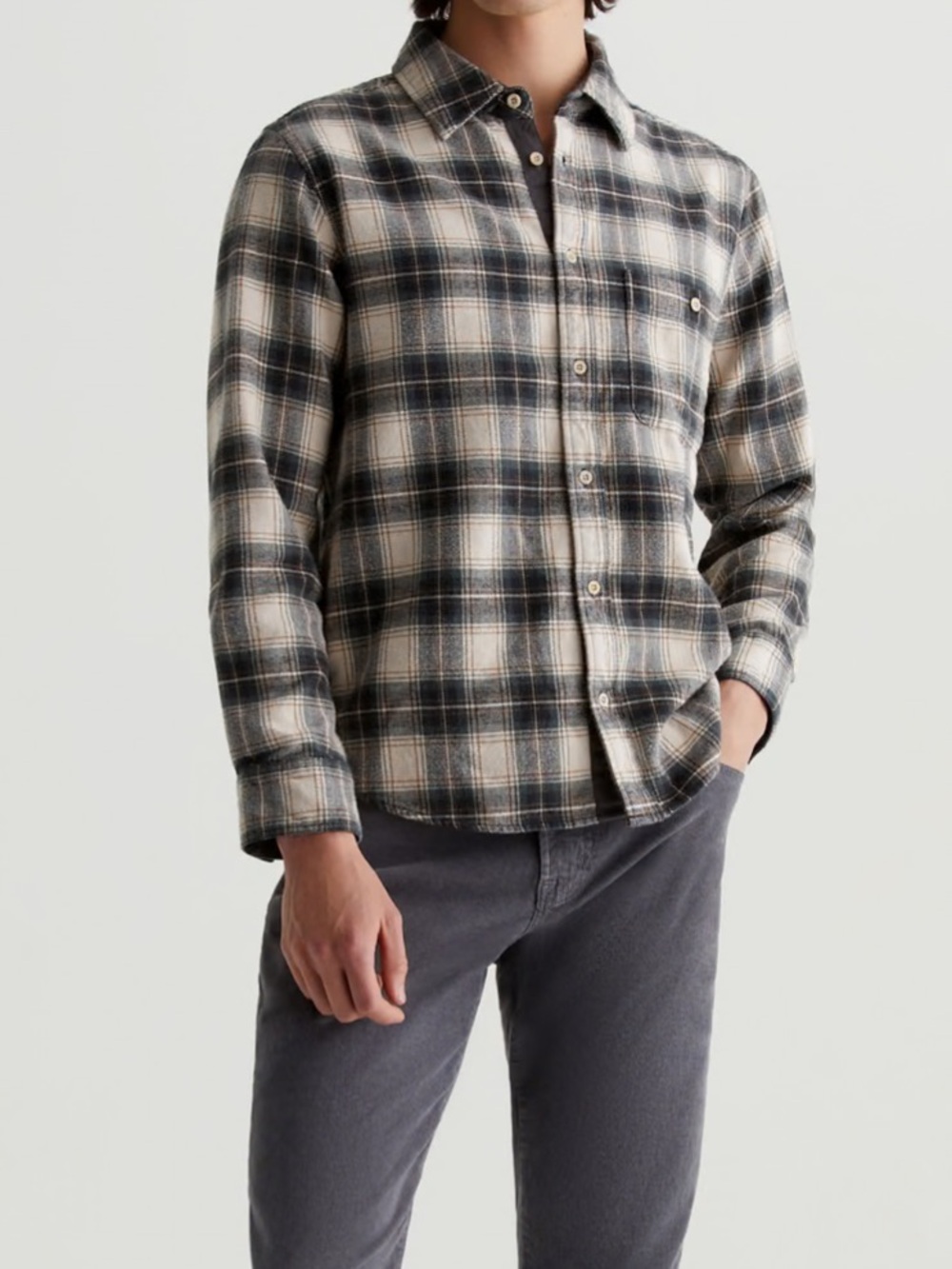 AG Adriano Goldschmied Men's Aiden Plaid Cloud Soft Flannel Shirt Green NWT $178